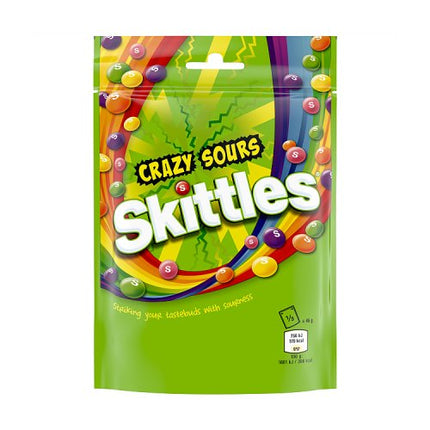 Skittles Vegan Chewy Crazy Sour Sweets Fruit Flavoured Pouch Bag 136g