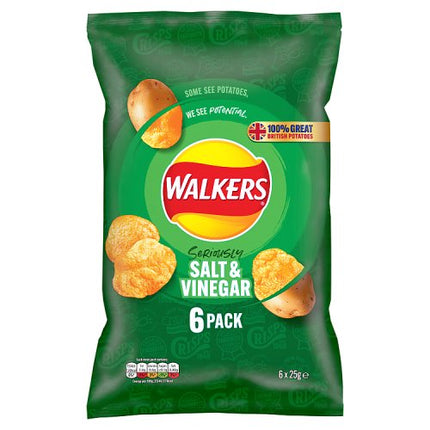 Walkers Salt & Vinegar Potato Crisps 6 x 25g