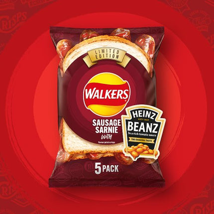 Walkers Sausage Sarnie with Heinz Tomato Ketchup Multipack Crisps 5x25g