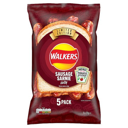 Walkers Sausage Sarnie with Heinz Tomato Ketchup Multipack Crisps 5x25g