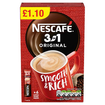 Nescafe 3in1 Instant Coffee Sachets x6 102g £1.10