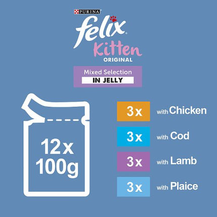 Felix Kitten Original Mixed Selection in Jelly 2-12 Months Wet Cat Food 12x100g